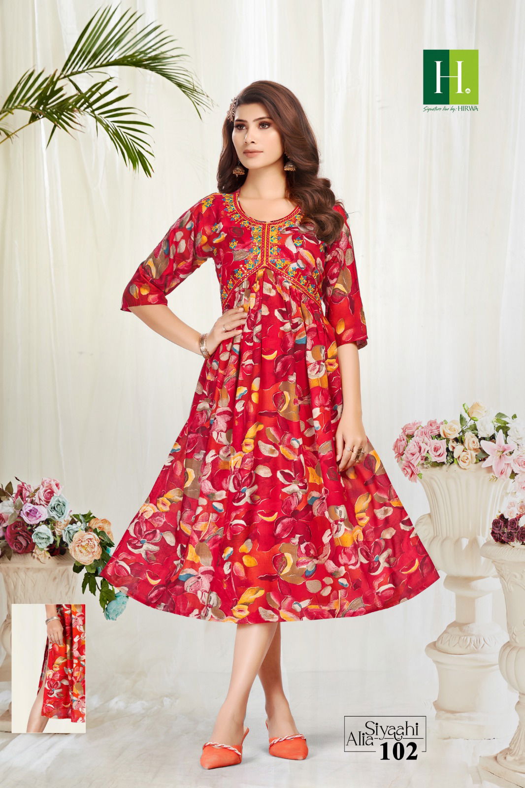Siyaahi Alia By Hirwa Rayon Alia Cut Embroidery Kurtis Wholesale Market In Surat